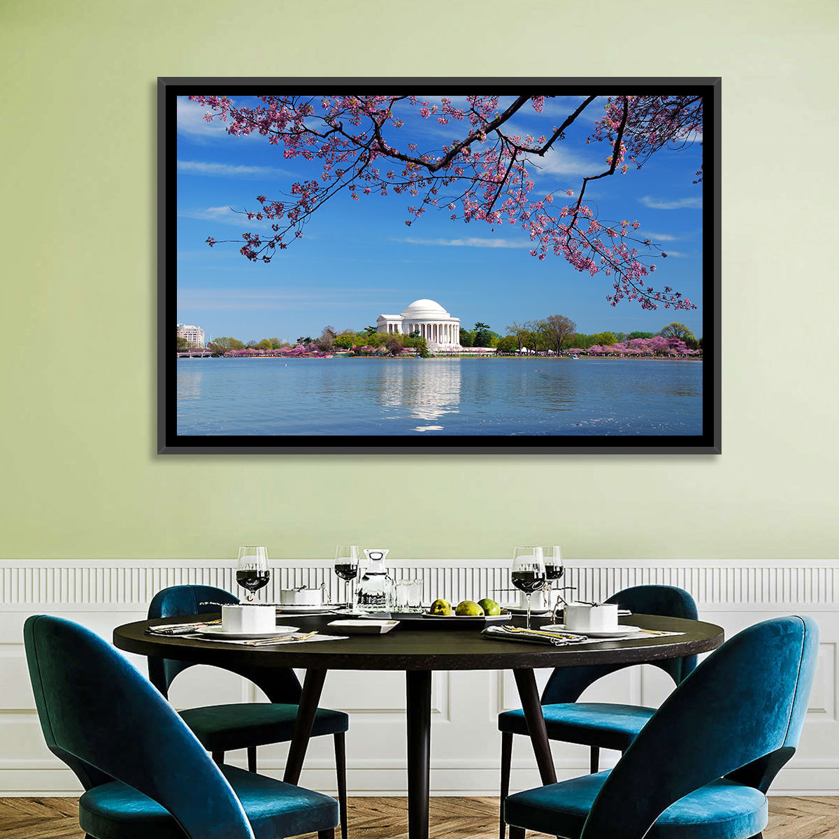 Thomas Jefferson Memorial with Cherry Blossoms Wall Art in a room, landscape