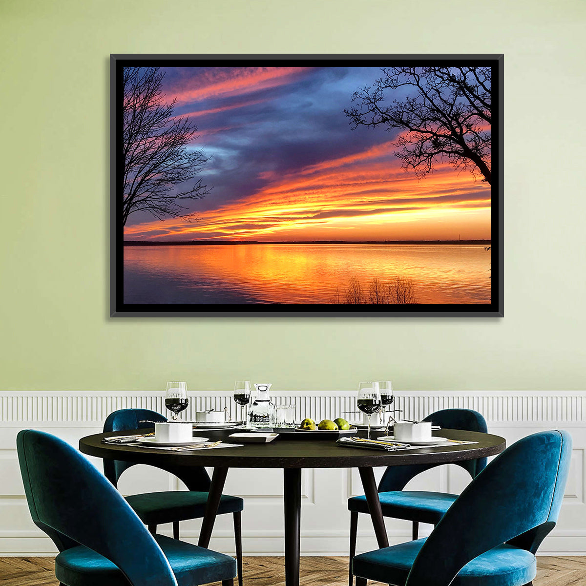 Lake Texoma Sunset Wall Art in a room, landscape