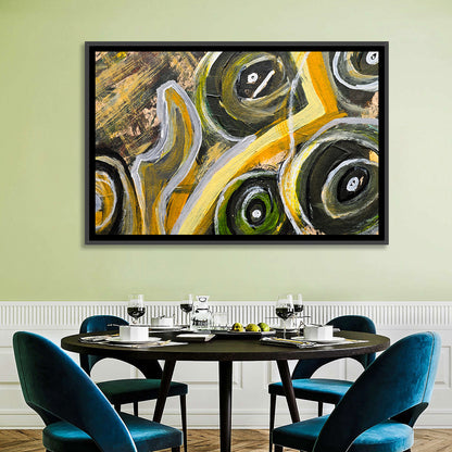Impasto Swirl Circles in Yellow and Black Wall Art