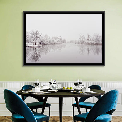 Frozen River Reflection in Winter Fog Wall Art