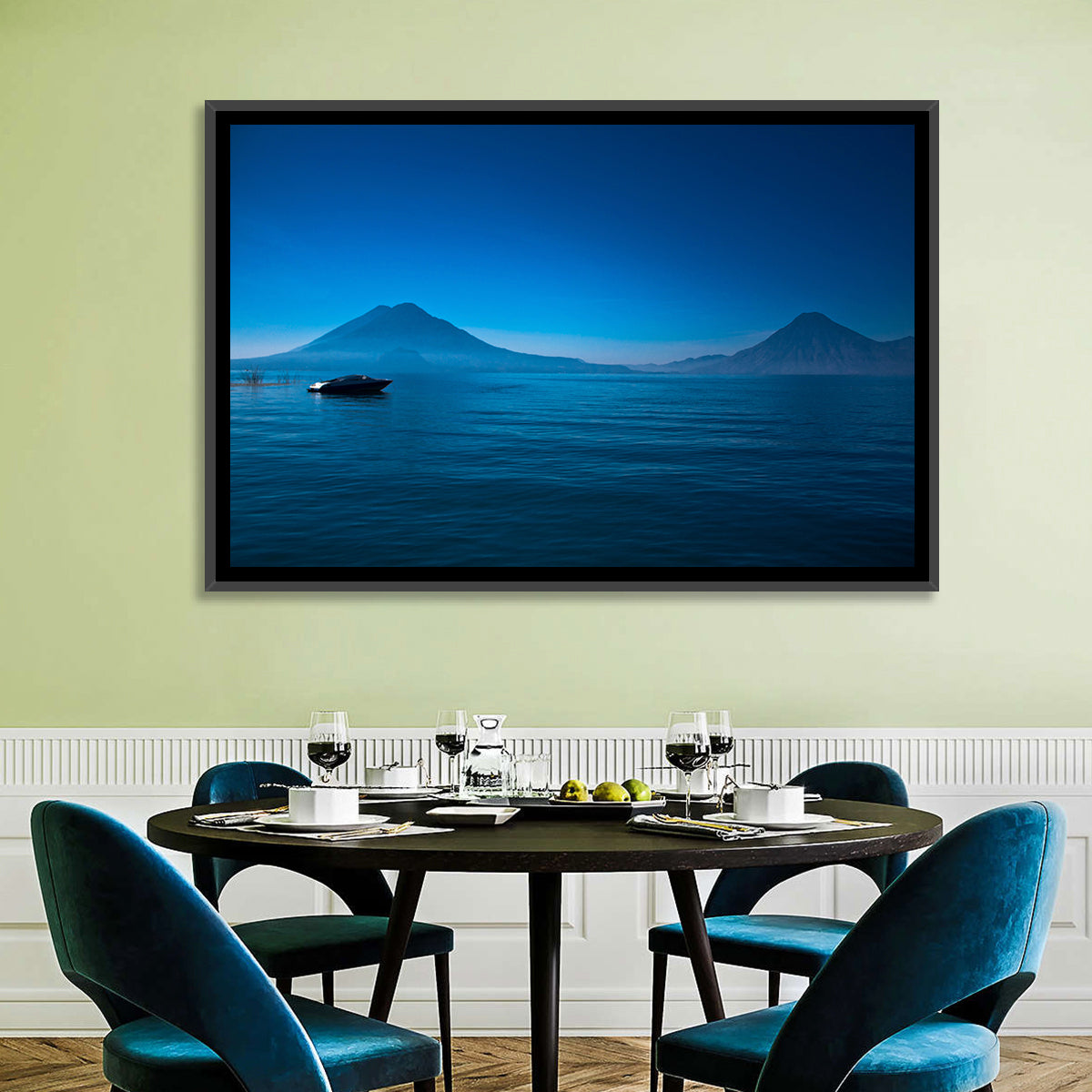 Boat on Lake Atitlán Wall Art in a room, landscape