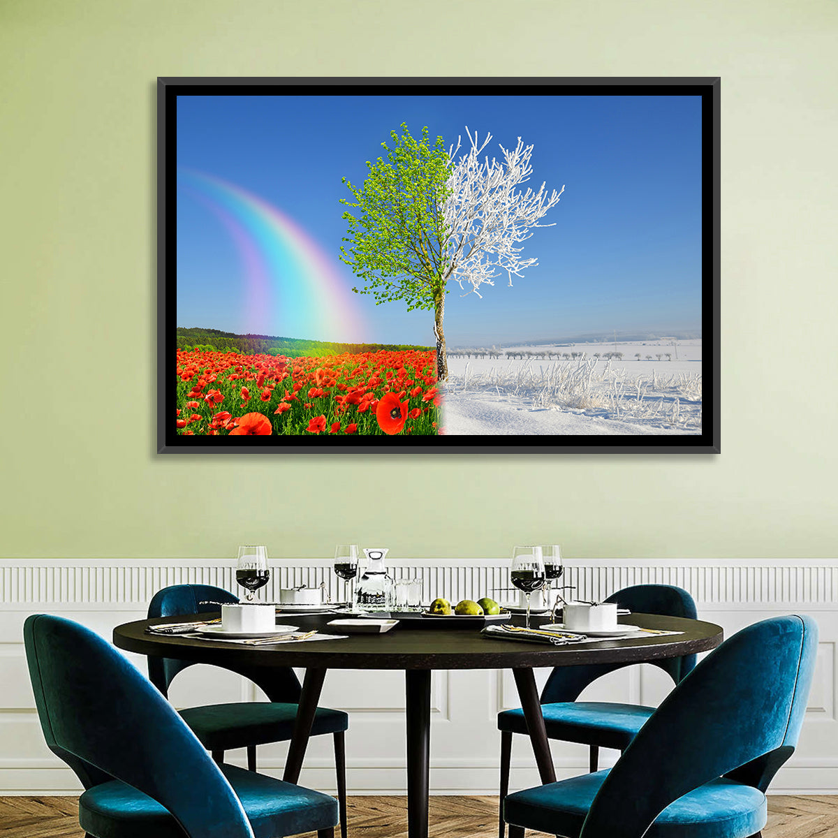 Seasonal Split Landscape Wall Art in a room, landscape