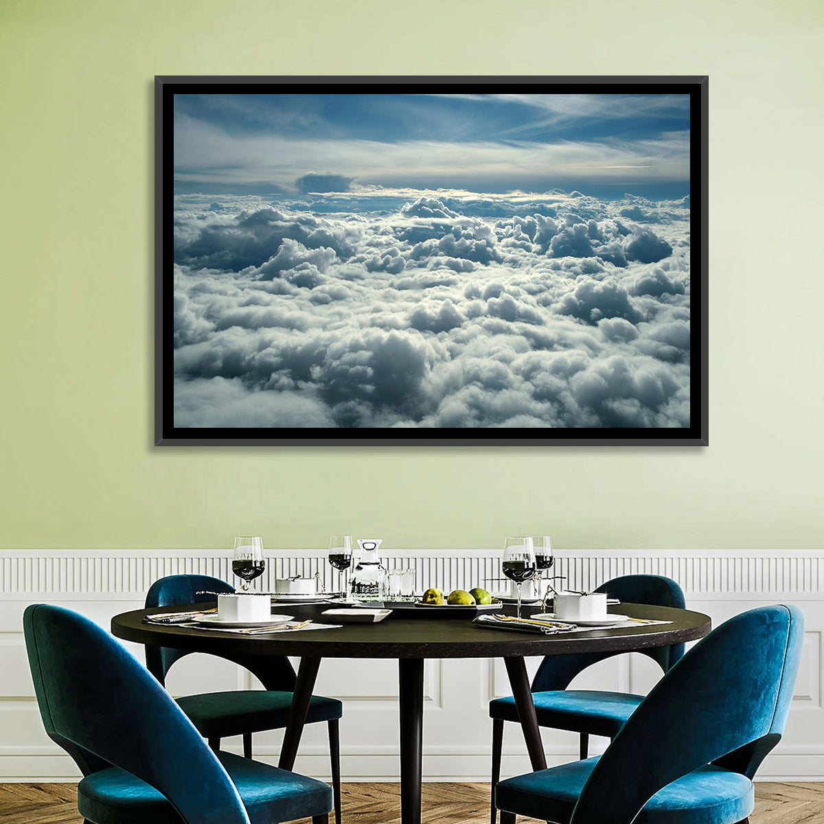 Aerial View Above Clouds Wall Art in a room, landscape