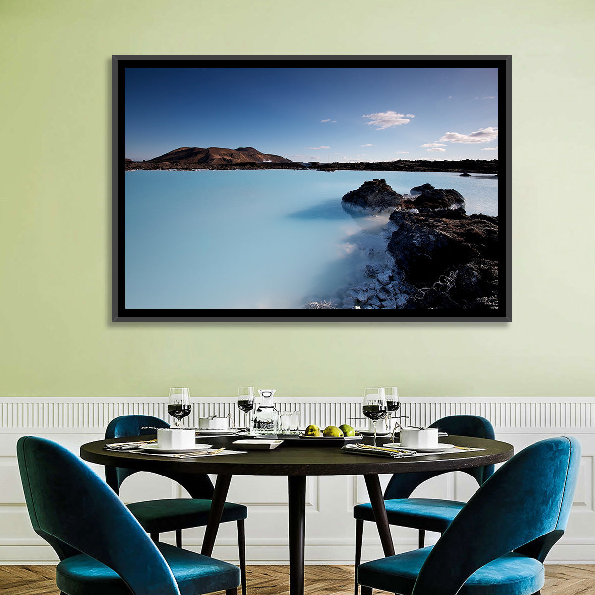 Blue Lagoon in Grindavík, Iceland Wall Art in a room, landscape