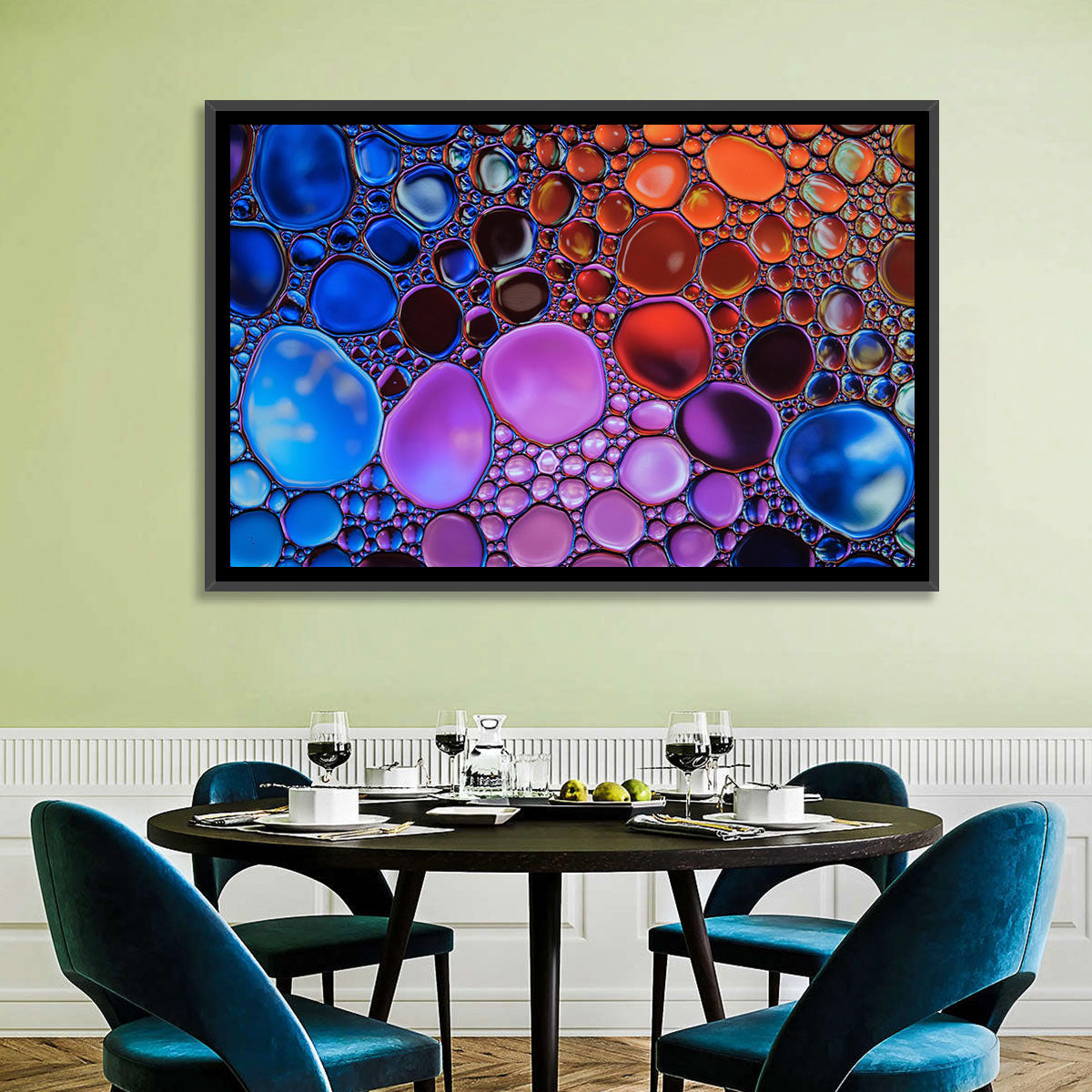 Flowing Bubbles Abstract Wall Art in a room, landscape