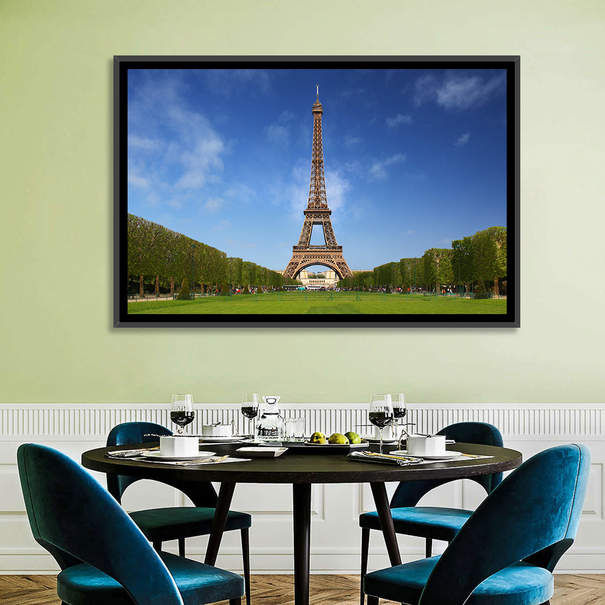 Eiffel Tower Park View Wall Art in a room, landscape