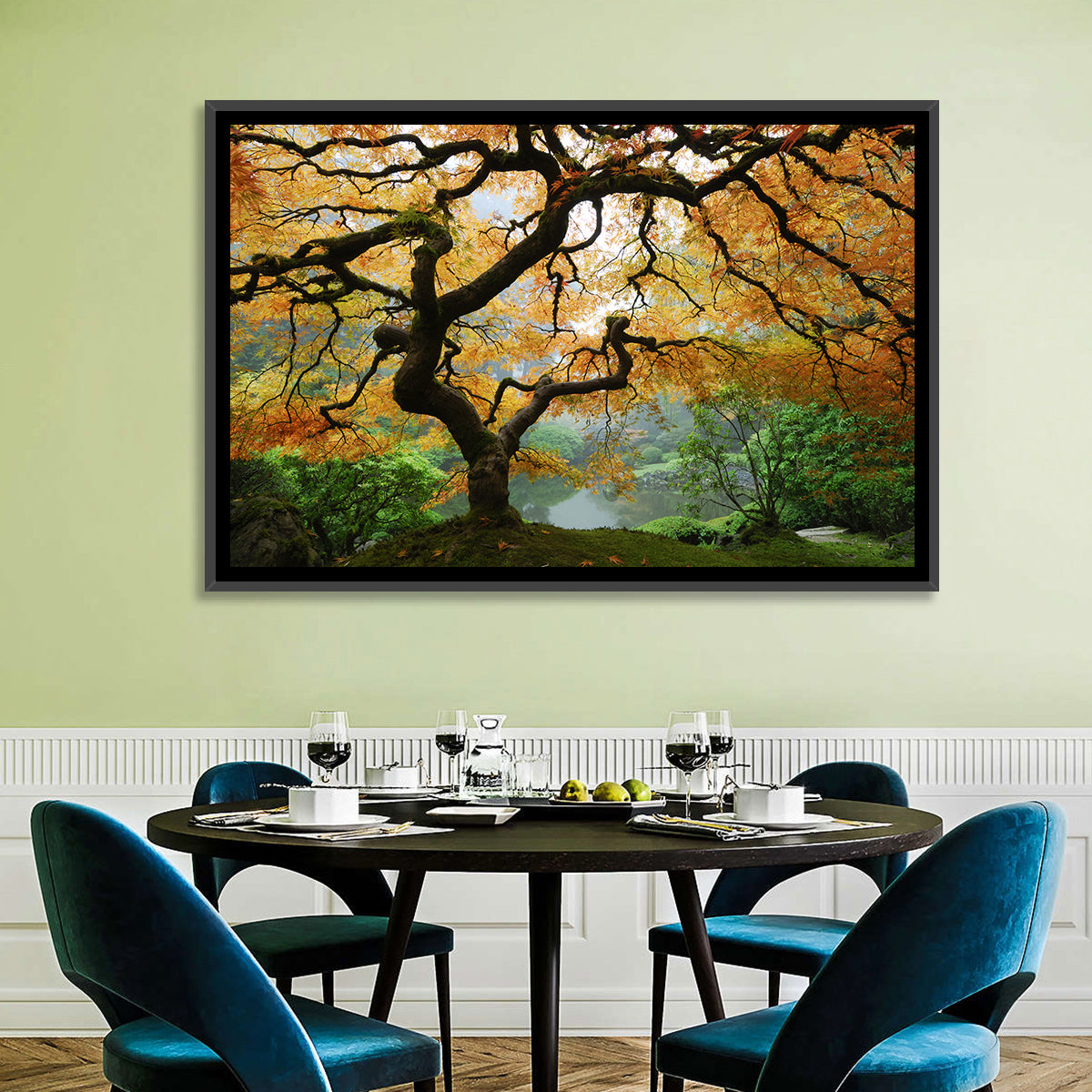 Japanese Autumn Maple Wall Art in a room, landscape