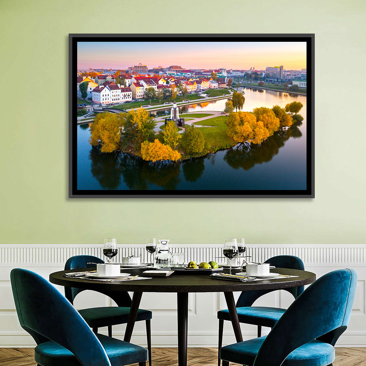 Minsk Island of Tears Golden Dusk Wall Art in a room, landscape