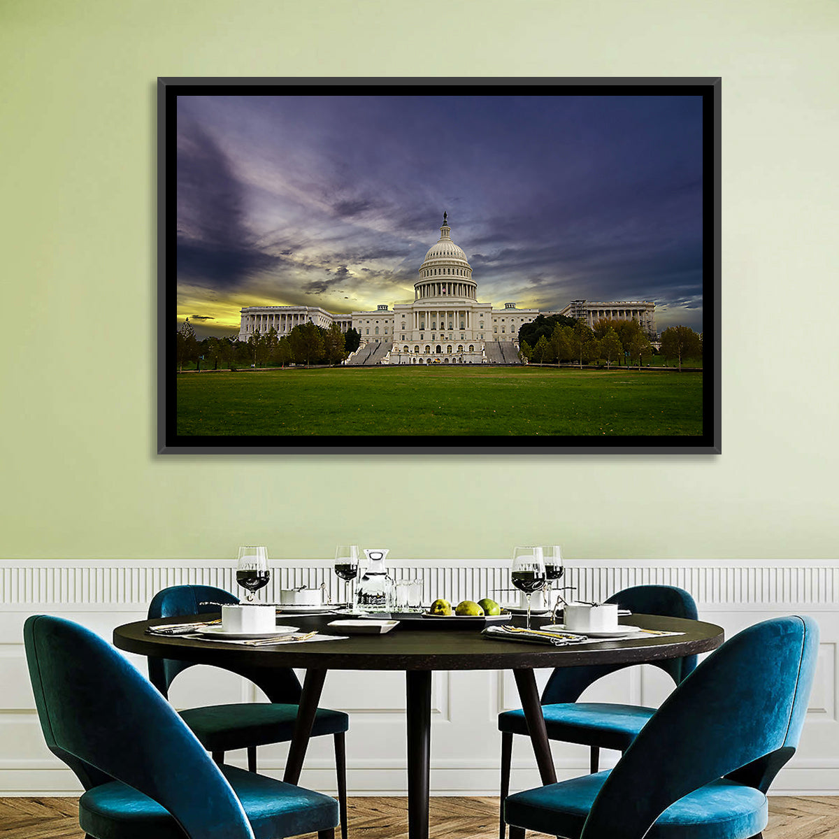United States Capitol at Dusk Wall Art in a room, landscape