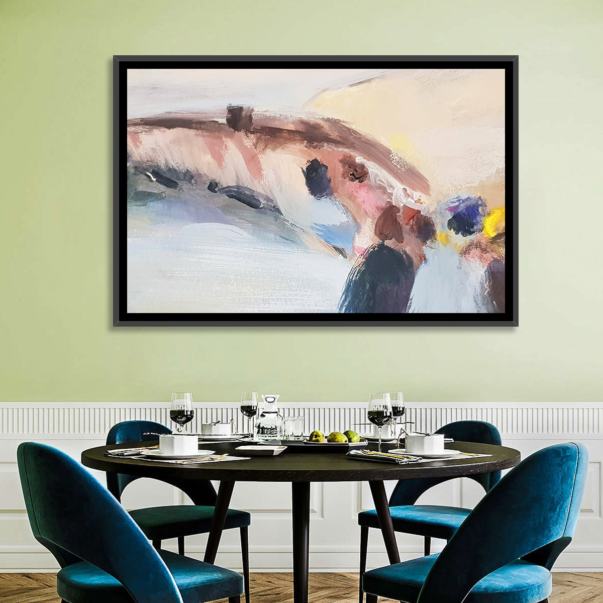 Abstract Mountain Waterfall Wall Art in a room, landscape