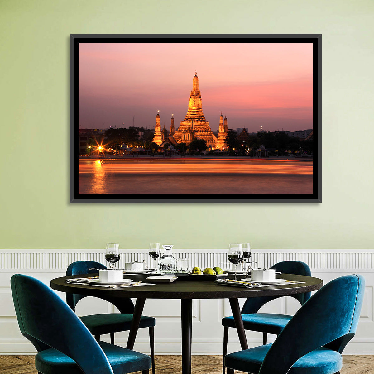 Wat Arun at Dusk Wall Art in a room, landscape