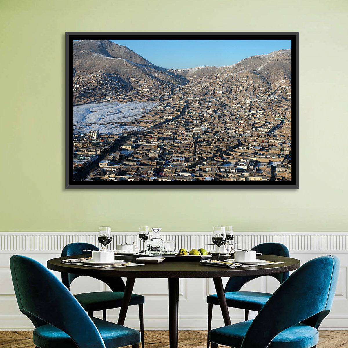 Kabul Winter Cityscape Wall Art in a room, landscape