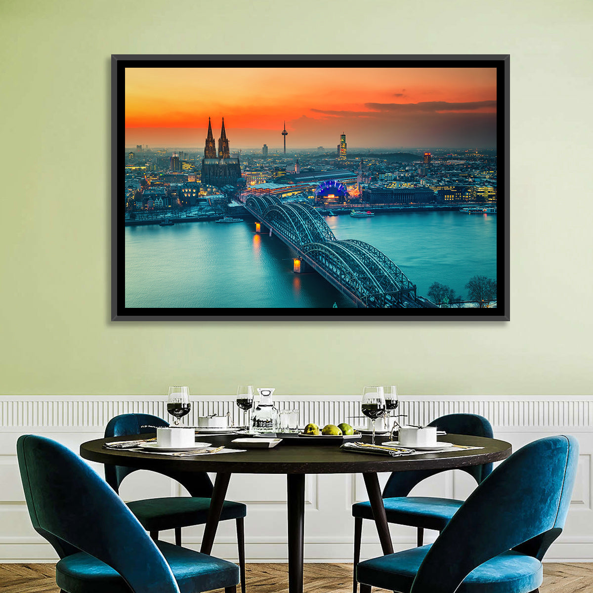 Hohenzollern Bridge at Dusk Wall Art in a room, landscape