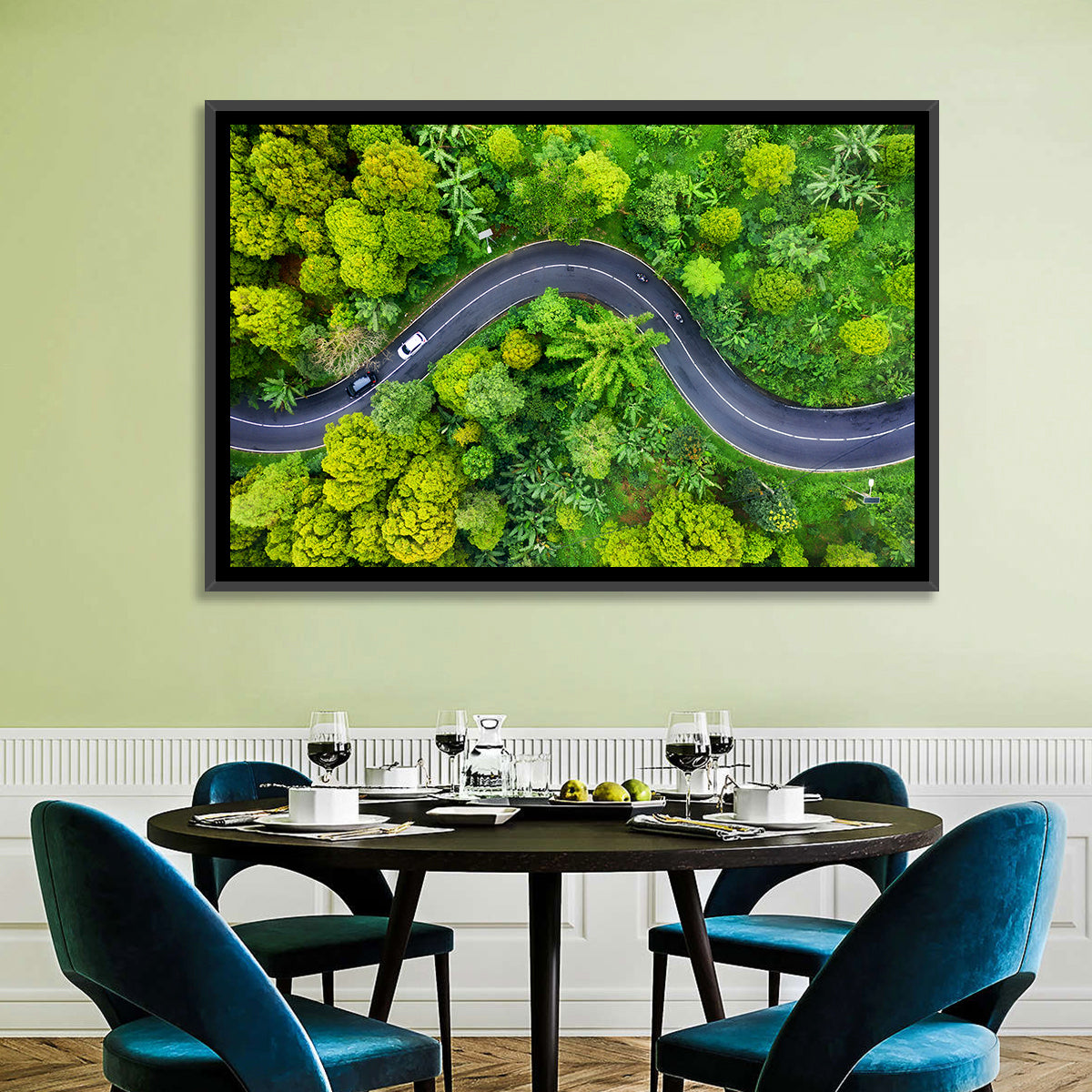 Winding Tropical Forest Road Wall Art in a room, landscape