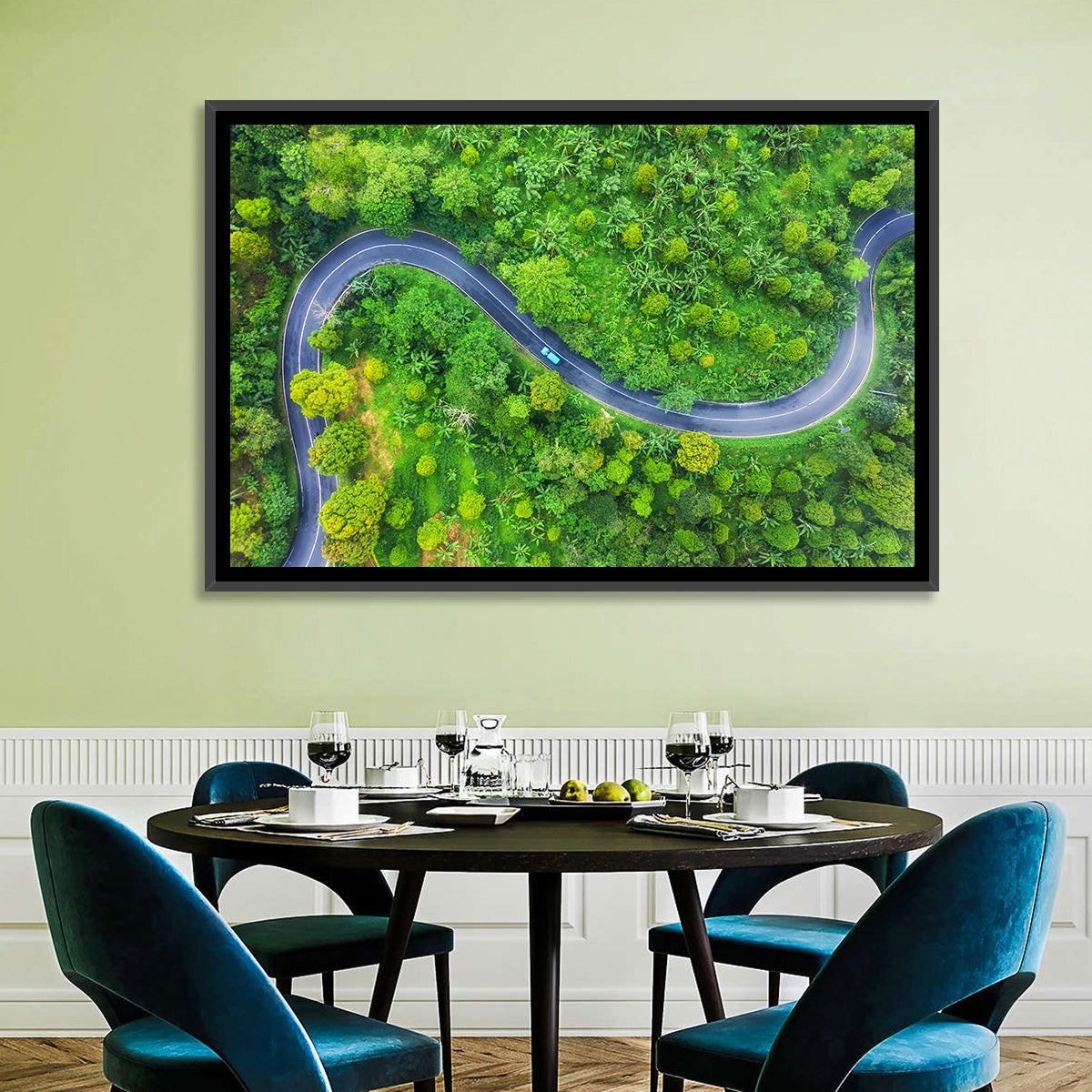 Blue Car on Summer Forest Road Wall Art