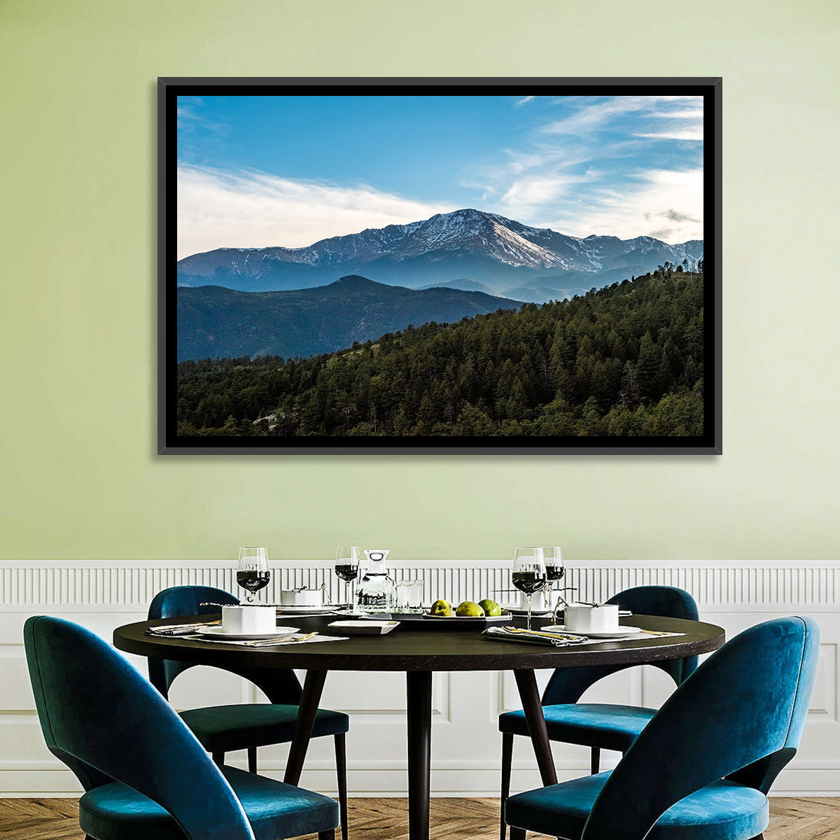 Pikes Peak Mountain Landscape Wall Art in a room, landscape