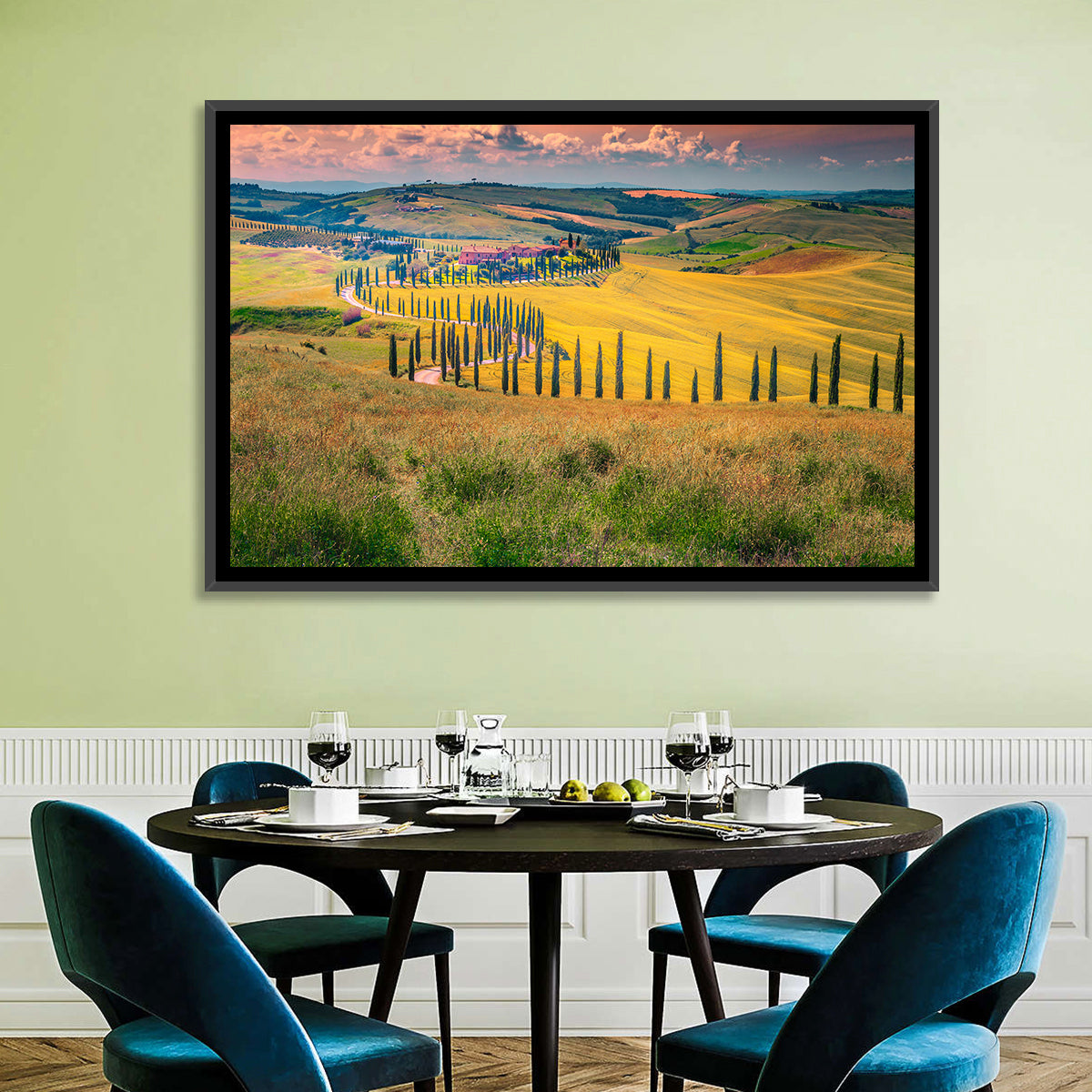 Val D'orcia Cypress Road Wall Art in a room, landscape