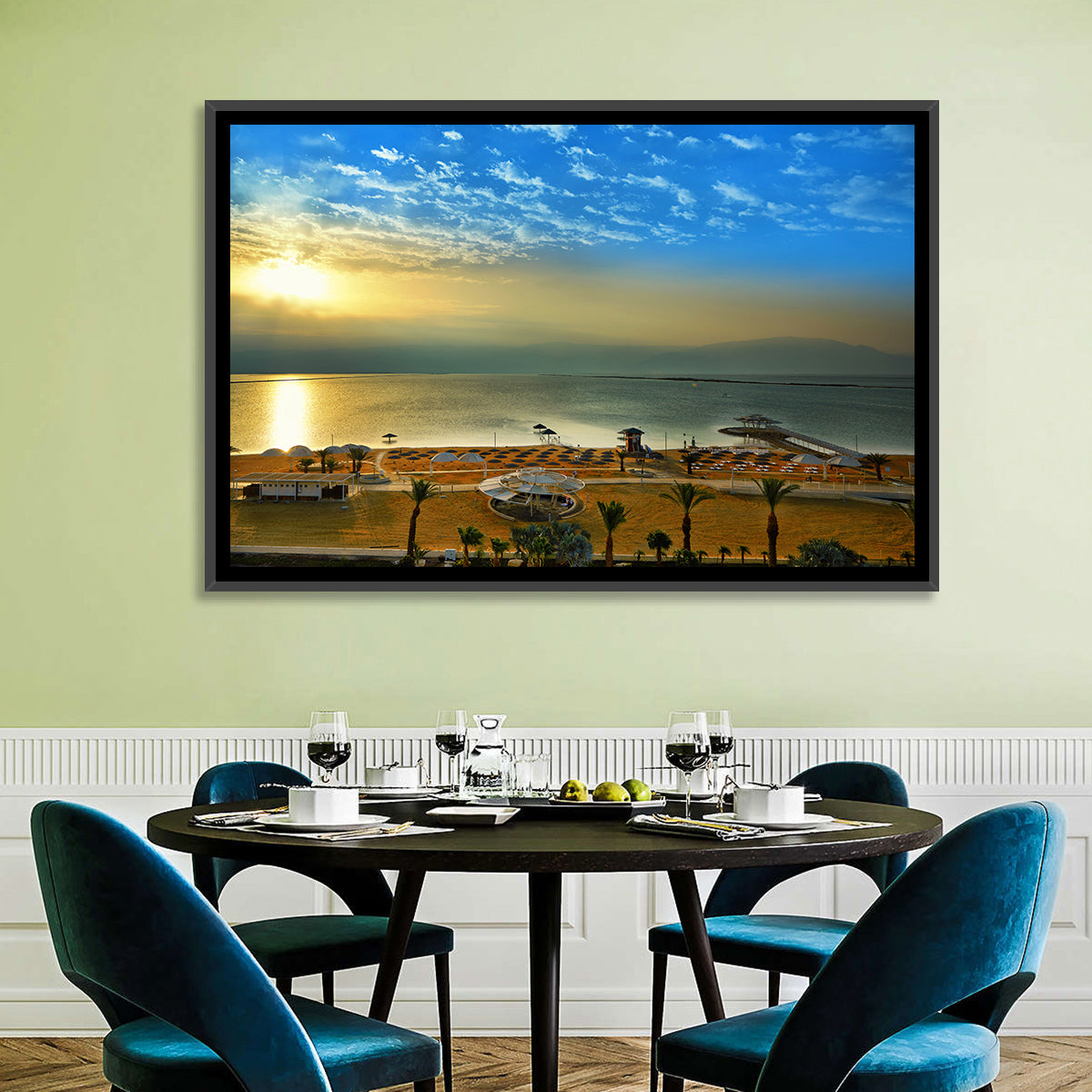 Dead Sea Sunset Wall Art in a room, landscape