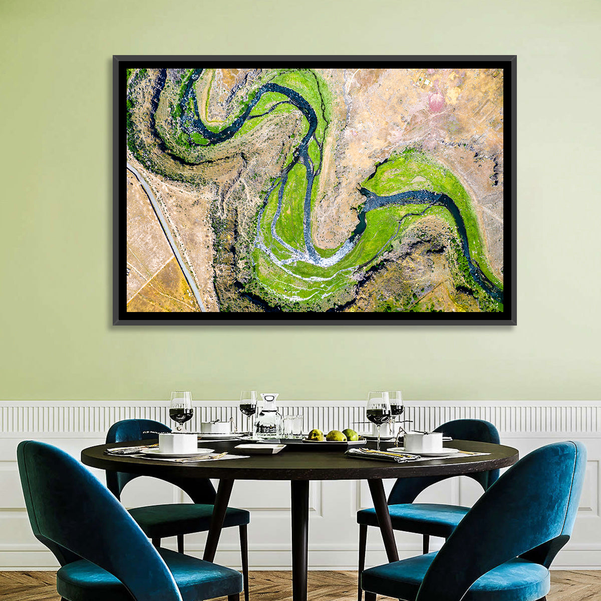 Kasagh River Valley Aerial Wall Art in a room, landscape