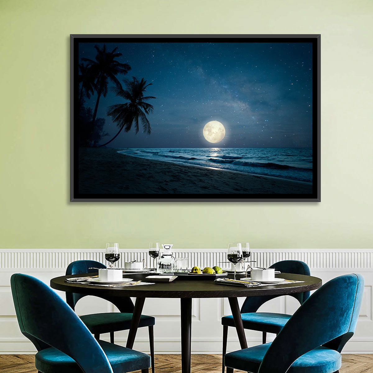Palm Beach Moonset Wall Art in a room, landscape