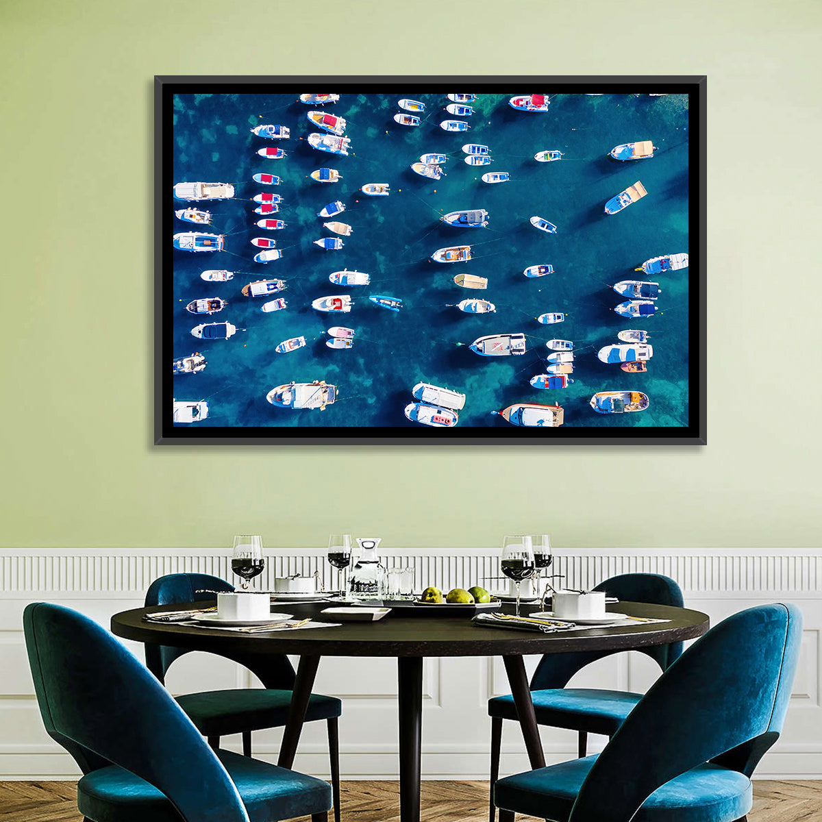 Aerial Boats Over Turquoise Sea Wall Art