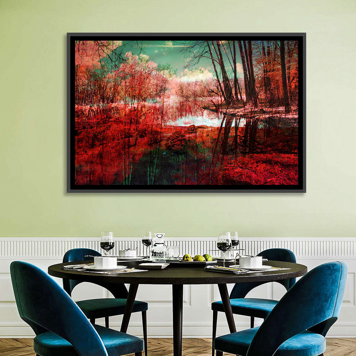 Red Forest Reflection Wall Art