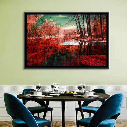 Red Forest Reflection Wall Art