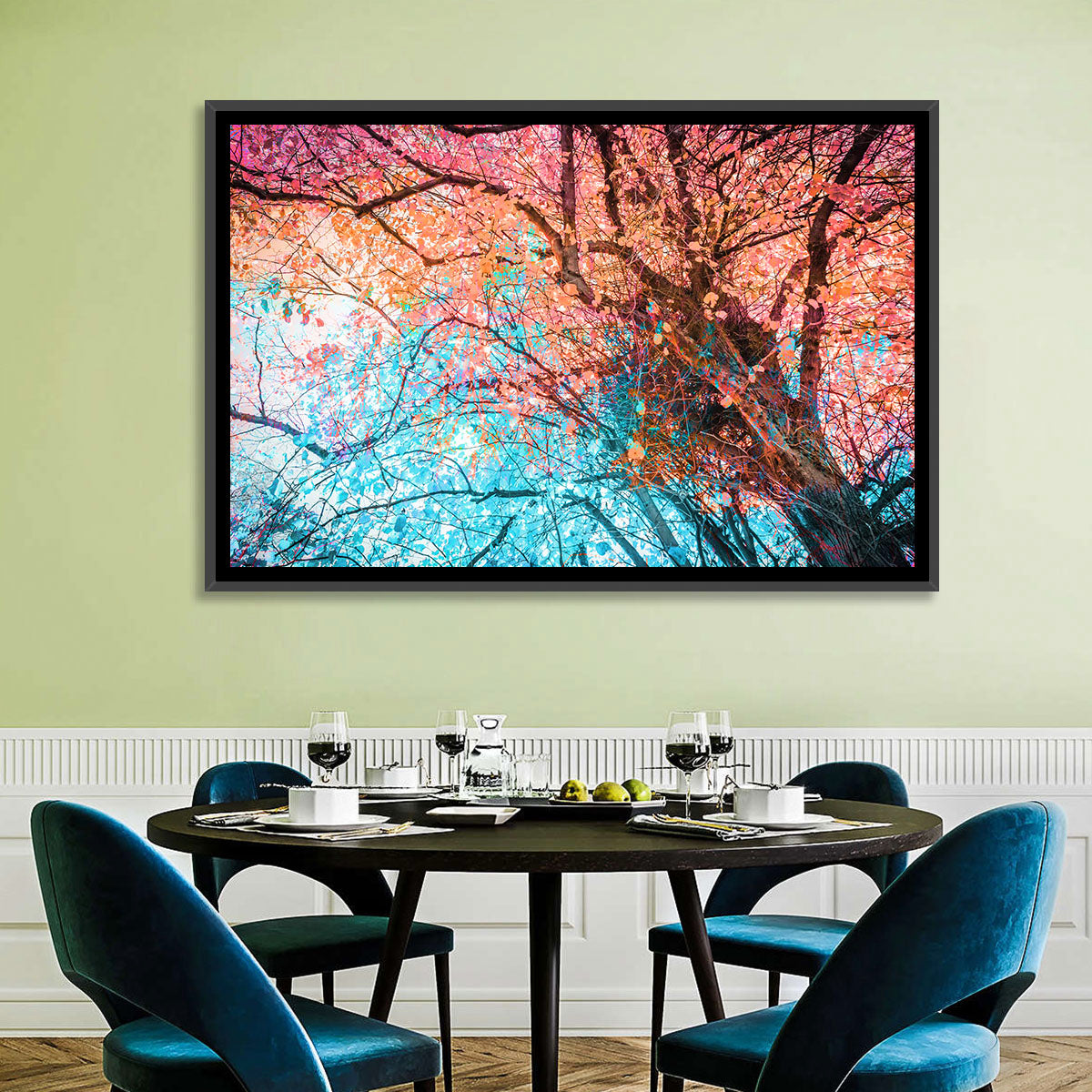 Autumn Canopy Abstract Wall Art in a room, landscape