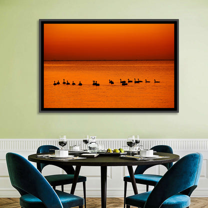 Geese Silhouettes at Orange Sunset Wall Art