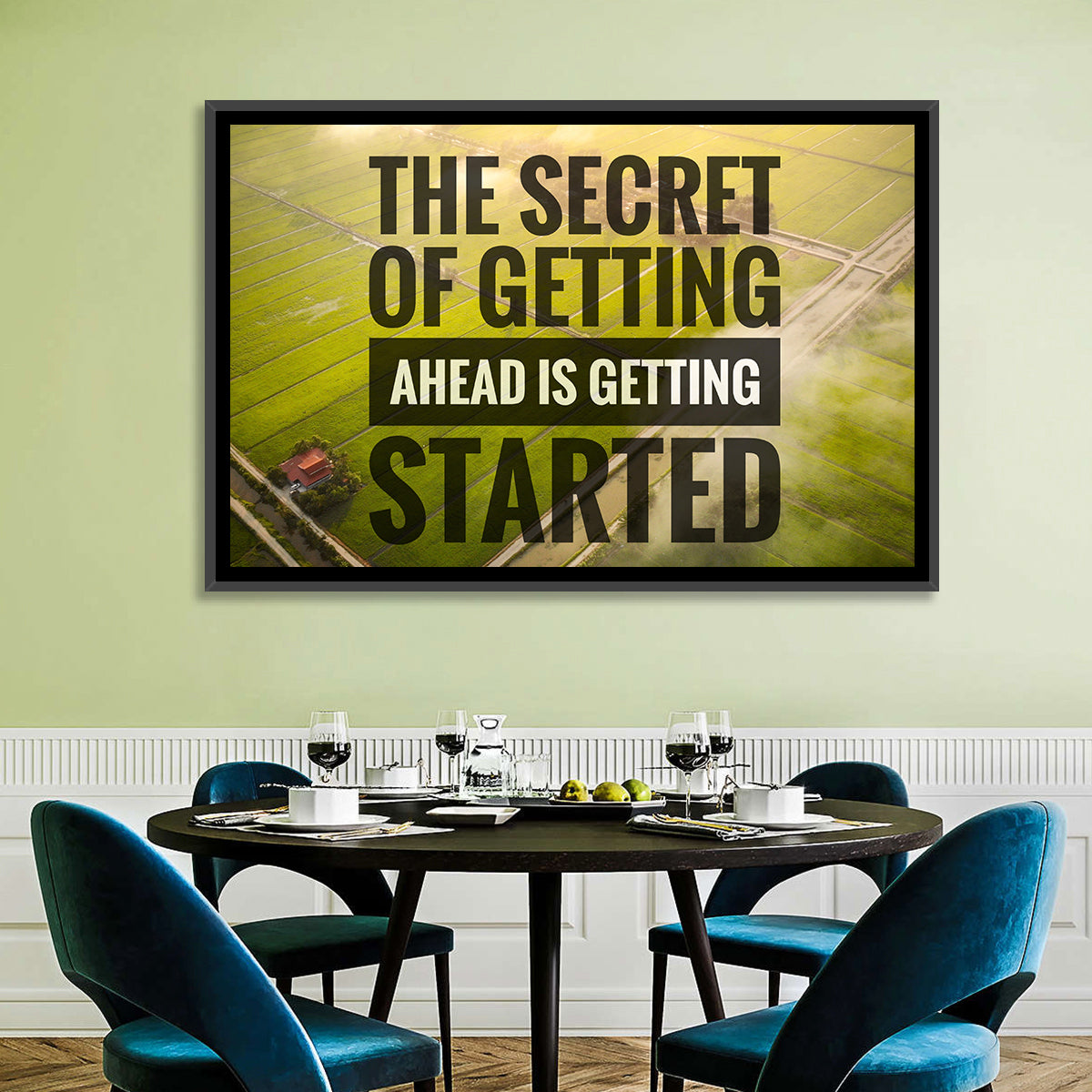 Getting Started Sunlit Farmland Wall Art in a room, landscape