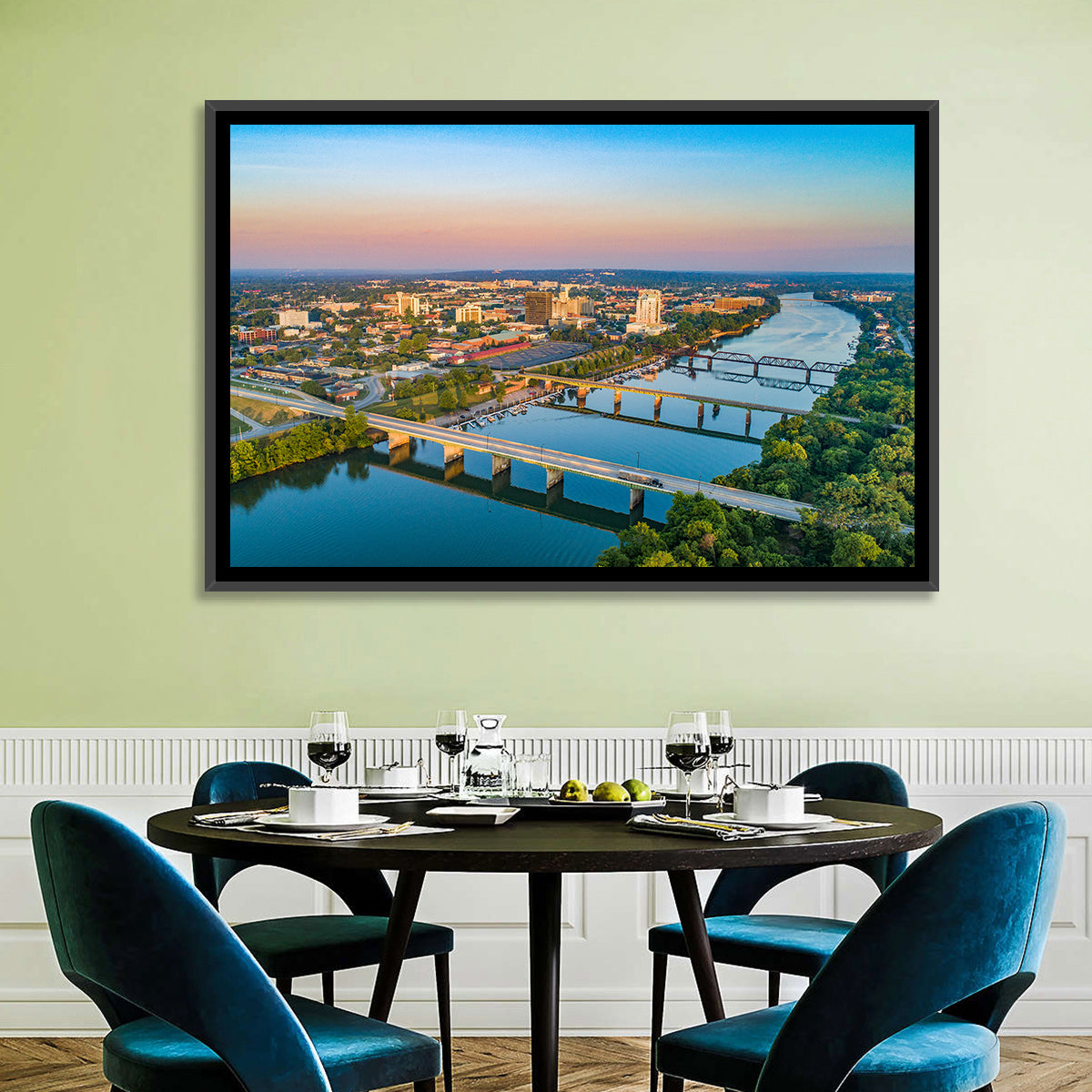 Augusta Savannah River Skyline Wall Art in a room, landscape