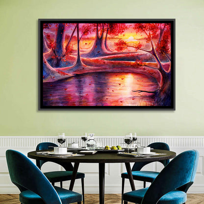 Autumn Forest Lake at Dusk Wall Art