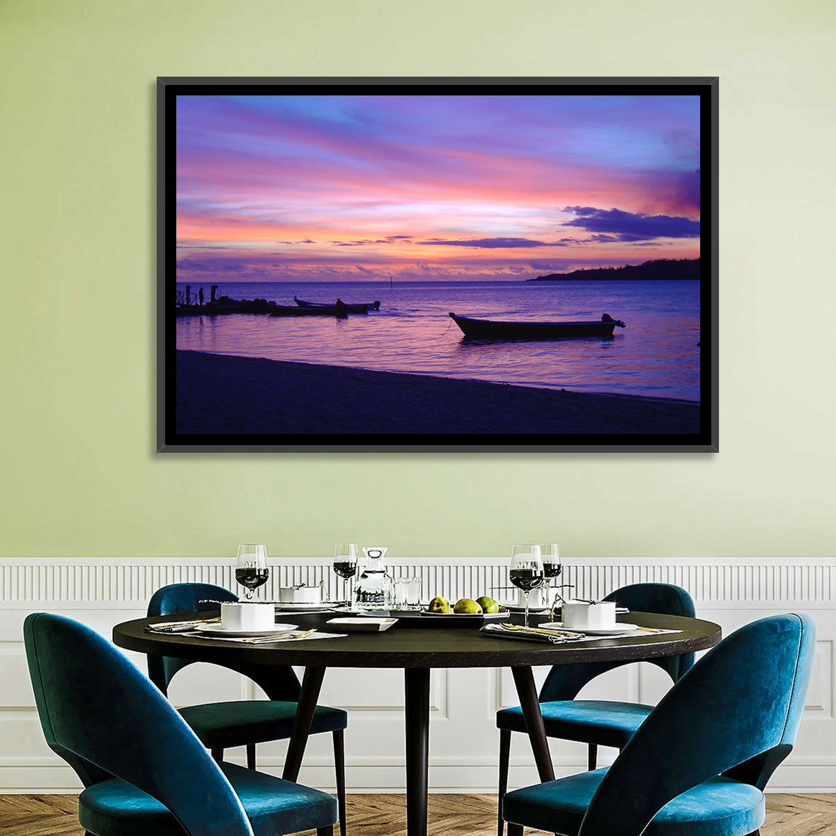 Malolo Island Sunset with Moored Boats Wall Art