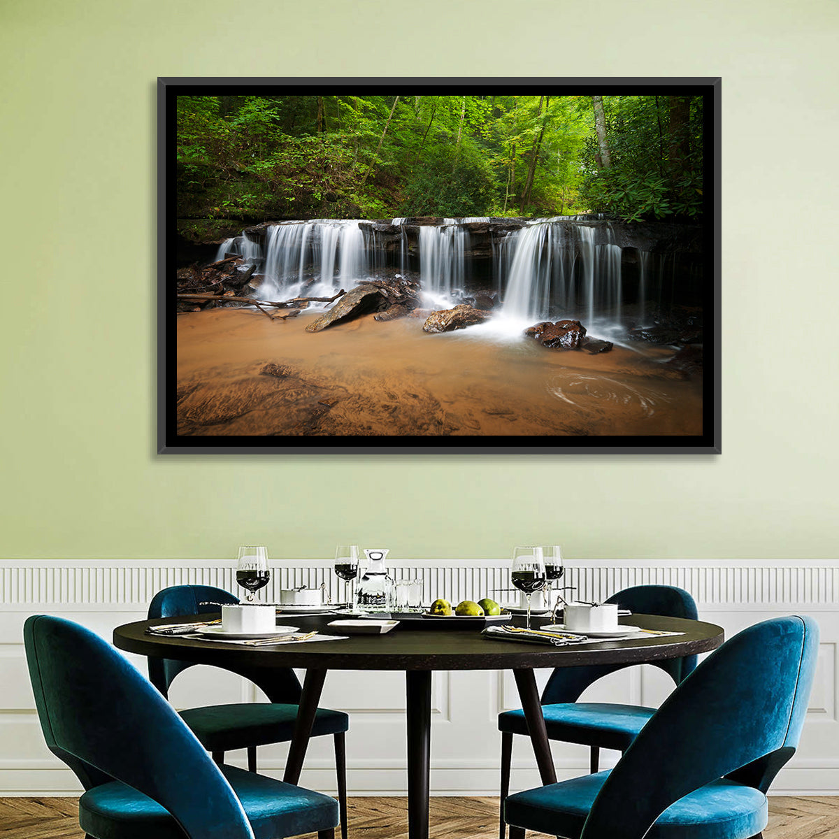 Lush Green Forest Waterfall Wall Art