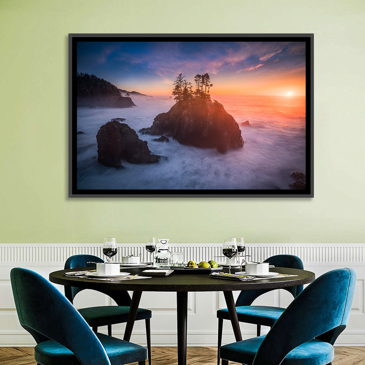 Secret Beach Sunset, Oregon Wall Art in a room, landscape