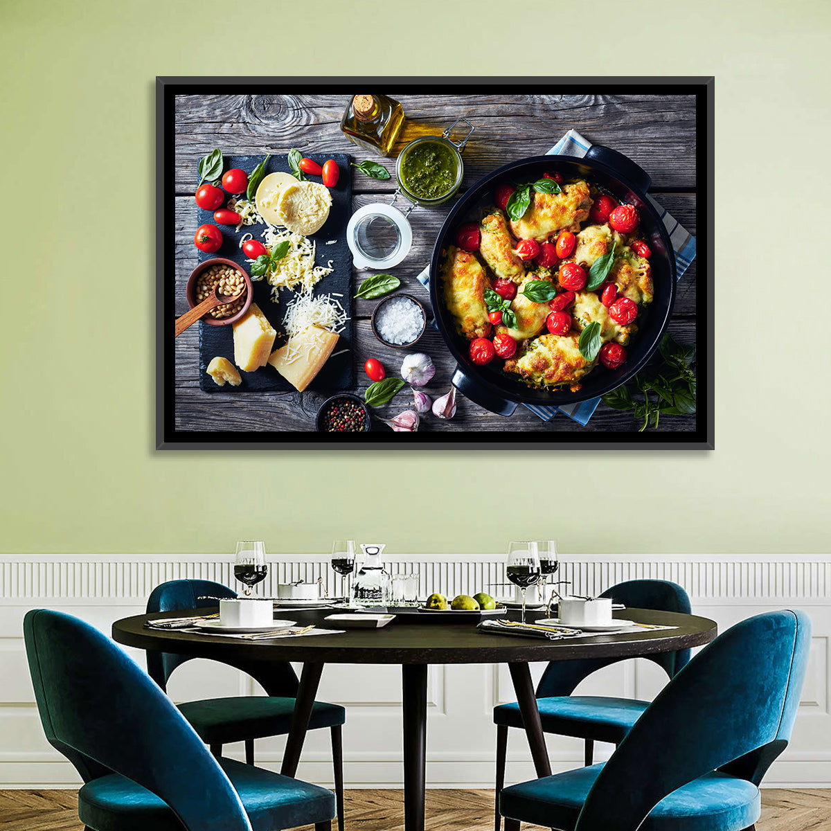Pesto Baked Chicken Flat Lay Wall Art