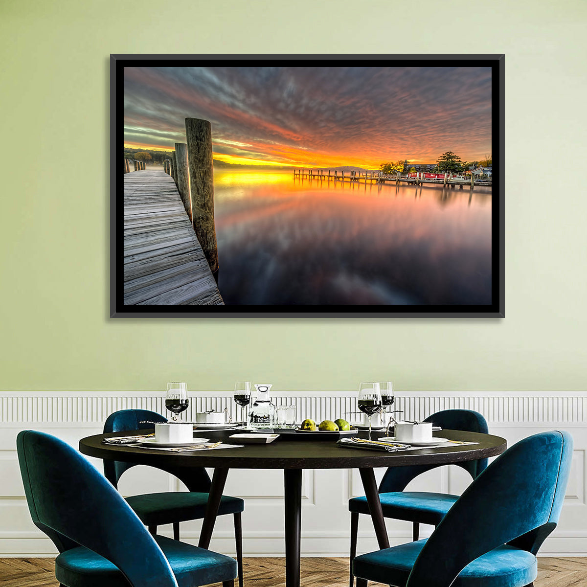Meredith Bay Pier at Sunrise Wall Art