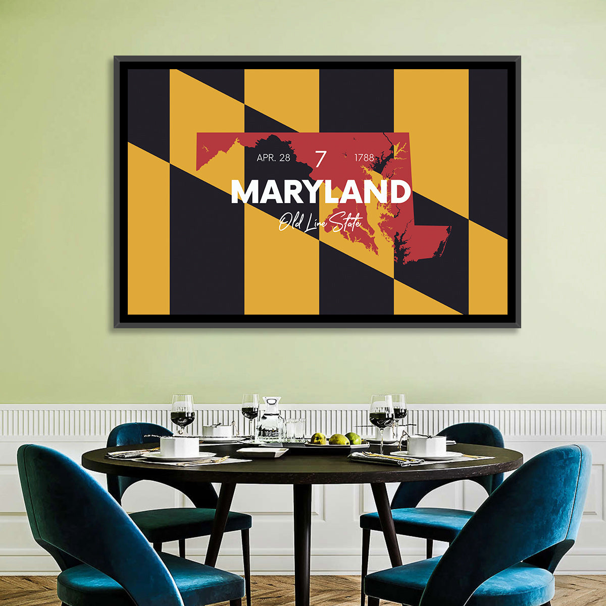 Maryland Flag Map Wall Art in a room, landscape