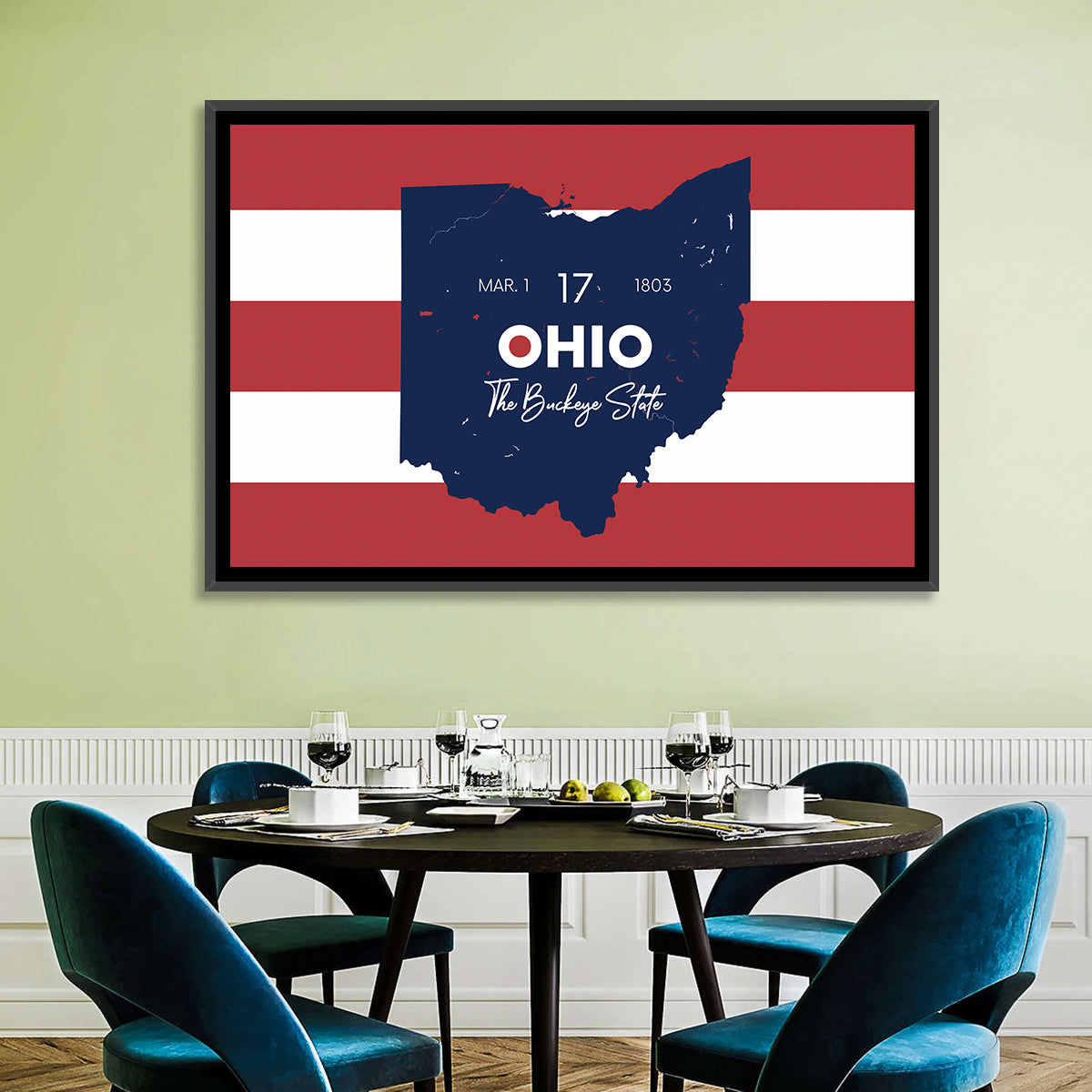 Ohio State Map Wall Art in a room, landscape