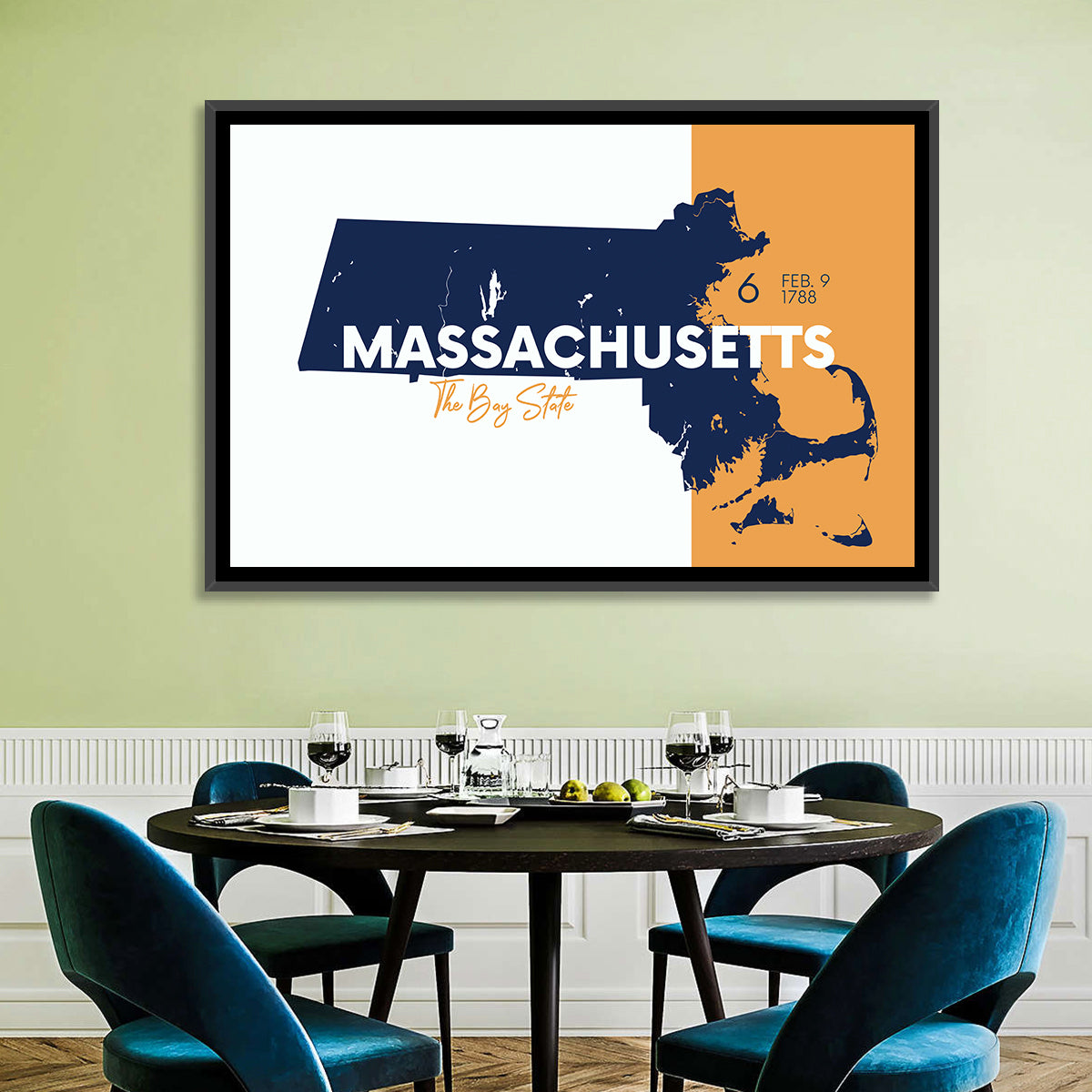 Massachusetts State Map Wall Art