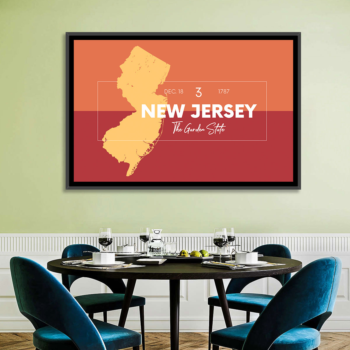 New Jersey State Map Wall Art in a room, landscape