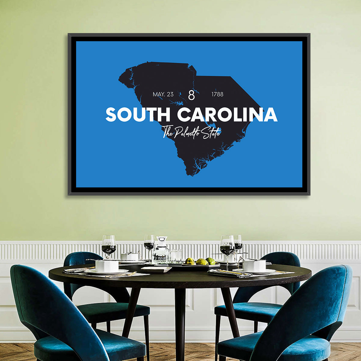 South Carolina State Map Wall Art in a room, landscape