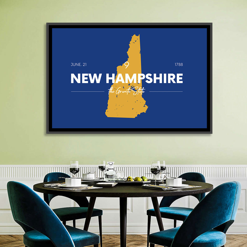 New Hampshire State Map, Blue and Gold Wall Art
