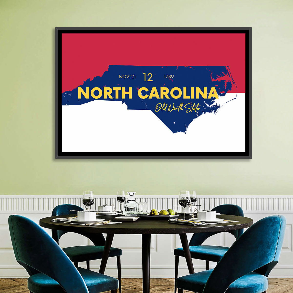 North Carolina Typographic Map Wall Art