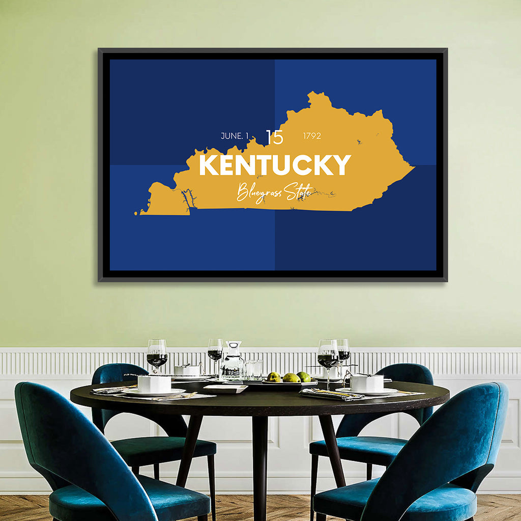 Blue and Gold Kentucky Map Wall Art