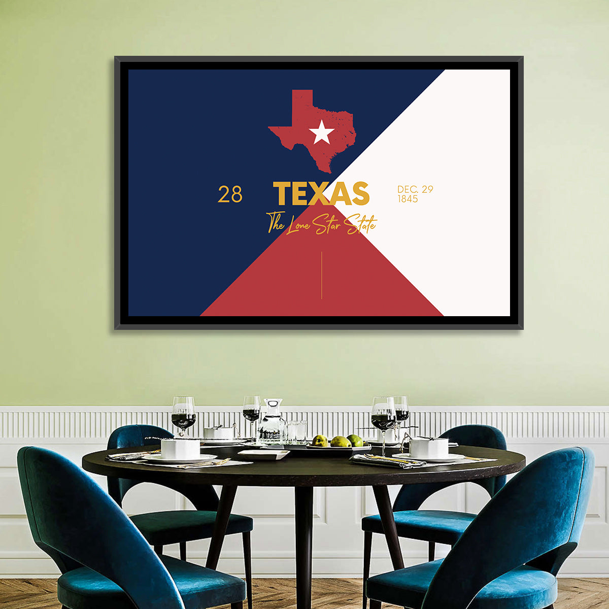 Lone Star State Map Wall Art in a room, landscape