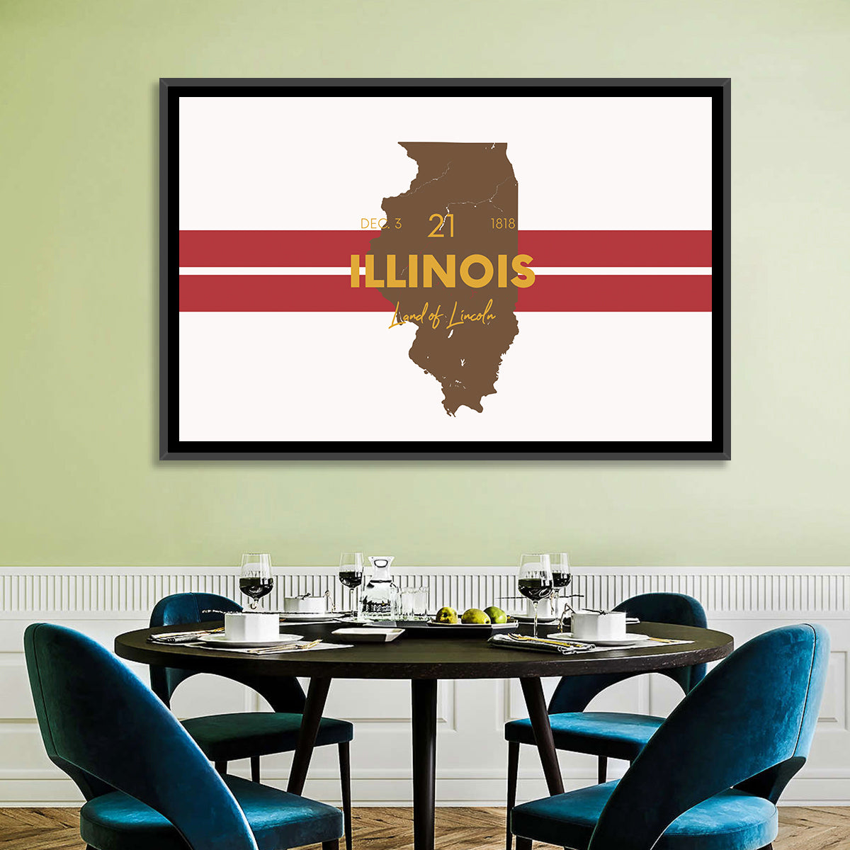 Illinois Map Land of Lincoln Wall Art