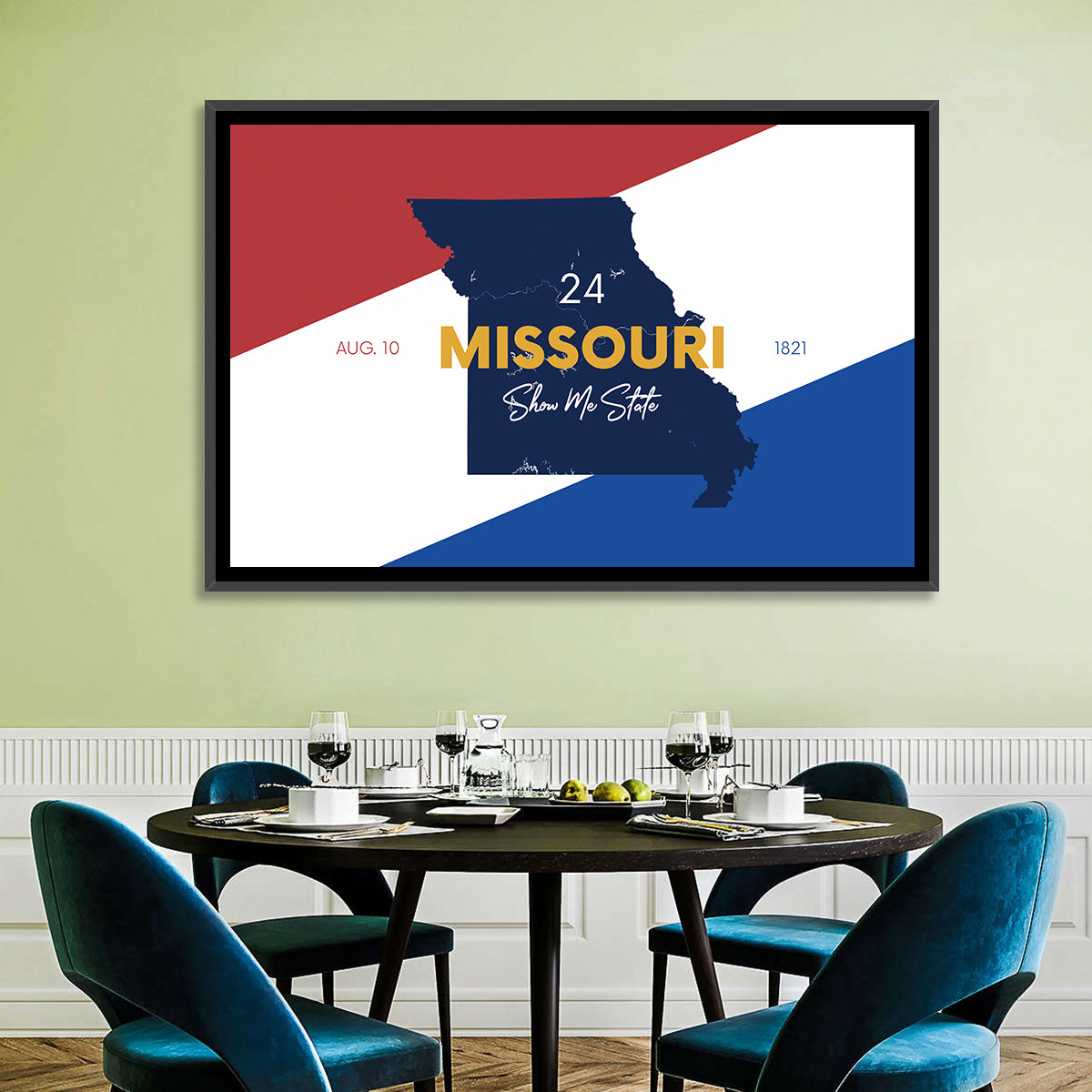 Missouri Map, Show Me State Wall Art in a room, landscape