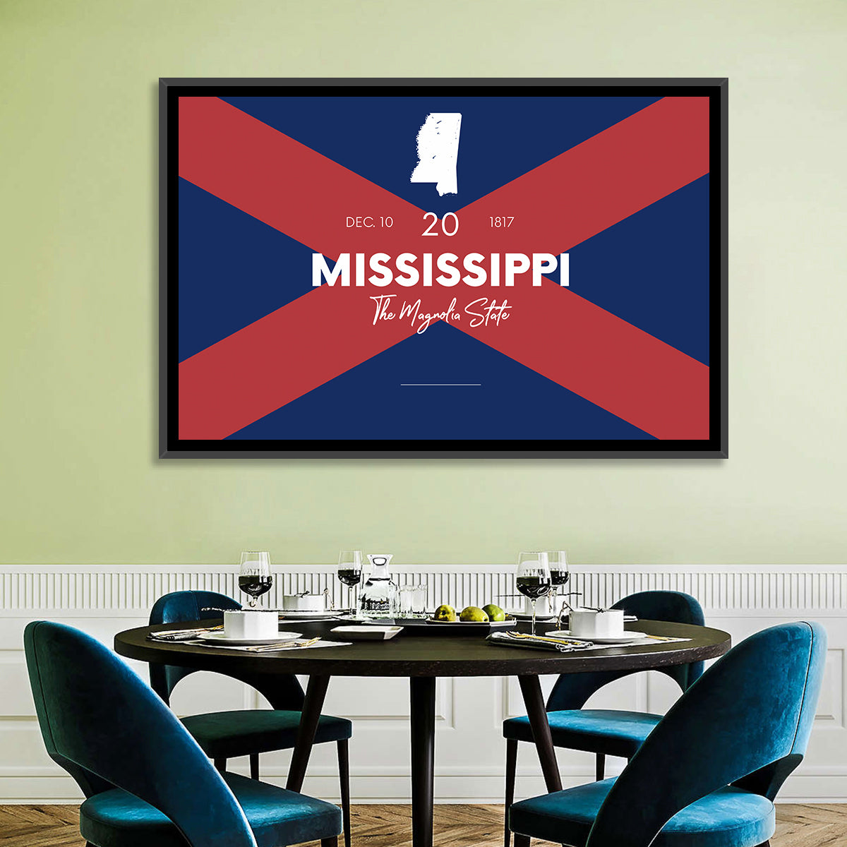 Mississippi Map, the Magnolia State Wall Art