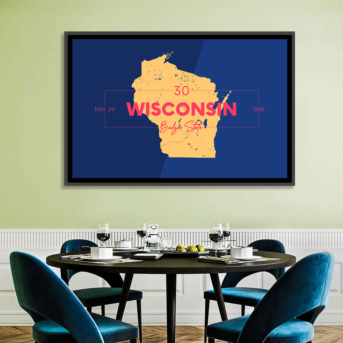 Badger State Map Wall Art in a room, landscape